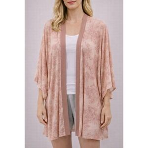 Soma Kimono Small Open Front Floral Print Pink Robe Cover Up Lightweight